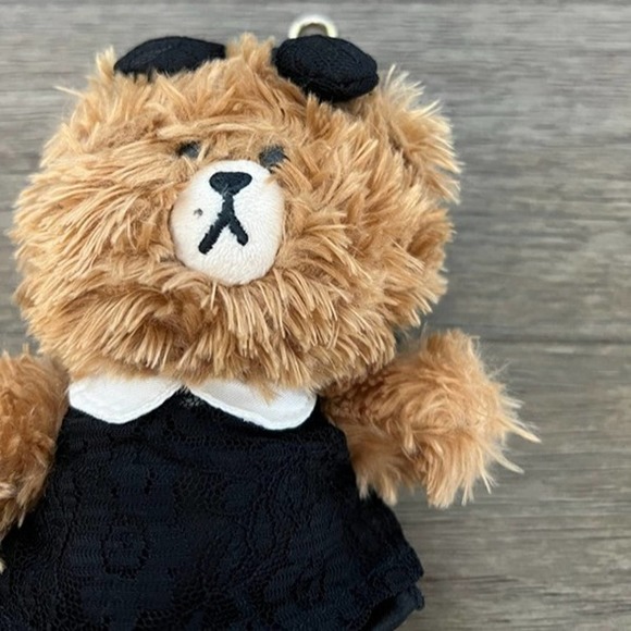 Line Friends Teddy Bear in Black dress & Hair Bow Plush with Keychain Clip - Picture 1 of 7